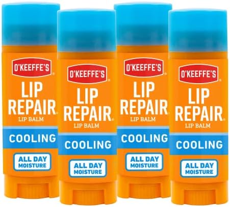 O'Keeffe's Lip Repair Lip Balm With Cooling Relief for Dry, Cracked Lips - Stick (4 Pack) - Moisturizer for Very Dry Lips