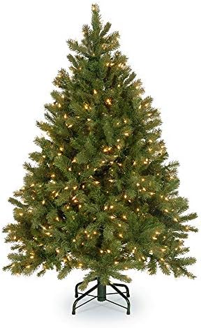 National Tree Company Pre-Lit 'Feel Real' Artificial Full Downswept Christmas Tree, Green, Douglas Fir, White Lights, Includes Stand, 4.5 feet