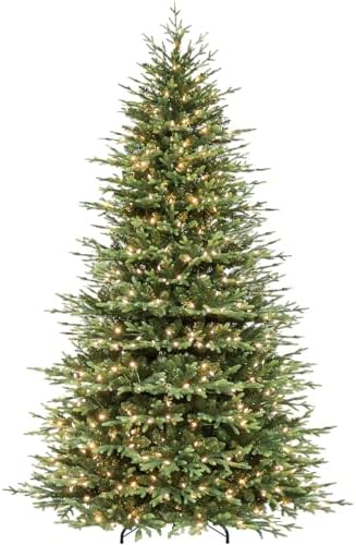 Hykolity 9 ft Prelit Artificial Christmas Tree with 5149 PE&PVC Branch Tips, 600 Warm White LED Lights, Easy Assembly with Metal Stand and Hinged Branches