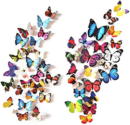 80pcs Butterfly Wall Decor - Plastic Butterflies Wings Foldable Removable Waterproof Reusable Mural Wall Stickers for Home Room Bedroom Nursery Party Wedding Christmas Decorations