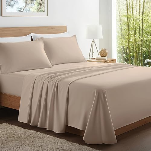 Kickoff Viscose Bamboo Sheets King Size 4-pc 100% Organic Bamboo Viscose Bed Cooling Sheets King Size Set Cool Bedding for hot Sleepers Sheet, Flat, Fitted, Pillowcases (Iced Latte,K)