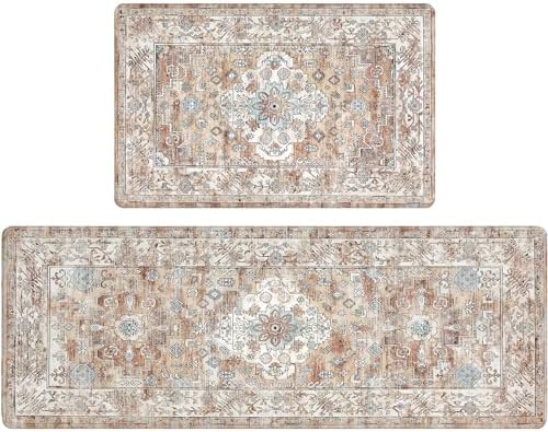 Pauwer Anti Fatigue Kitchen Mat Set of 2 Non Slip Kitchen Mats for Floor Cushioned Kitchen Rugs Comfort Standing Mat Farmhouse Waterproof PVC Foam Kitchen Floor Mat Runner