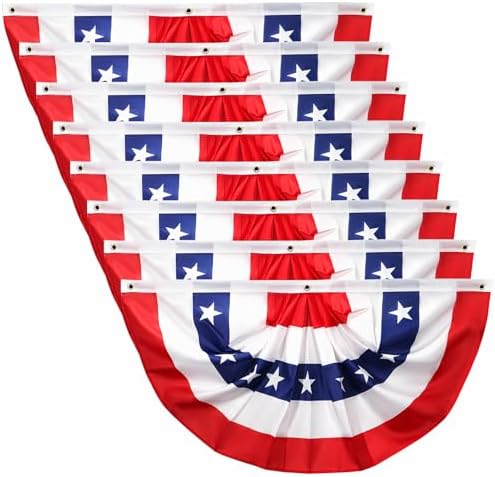 4th of July Decorations Outdoor, 1.5X 3Ft USA Patriotic Pleated Fan Flag, American Bunting Flags for Outside, Patriotic Half Fan Banner for Independence Day Memorial Day and Labour Day, 8PCS