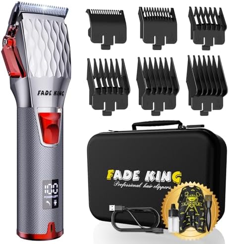 FADEKING Professional 5-Star Cordless ASTRO Clipper for Men - Adjustable Blending, LED Display, Quality Travel Case