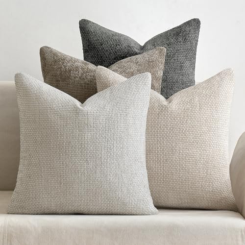 MIULEE Pack of 4 Couch Throw Pillow Covers 16x16 Inch Neutral Soft Decorative Chenille Pillow Covers Farmhouse Boho Cushion Covers for Home Decor Sofa Bedroom Living Room