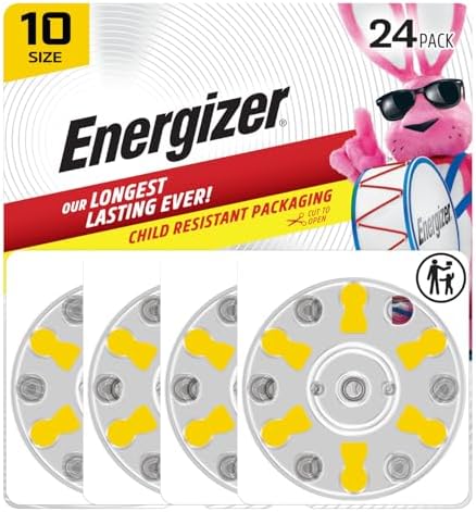 Energizer Hearing Aid Batteries Size 10, Yellow Tab, 24 Pack