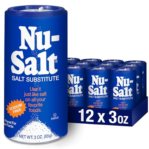 Nu-Salt Sodium-Free Salt Substitute, Contains Potassium Chloride, Table Salt Alternative, Vegan, Good For Chips, Pretzels, French Fries, Popcorn Seasoning, 3oz Shaker Bottle (Pack of 12)