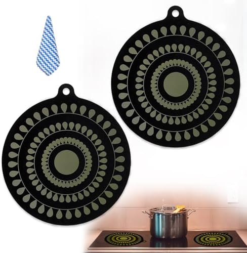 9.5 Inch Thermochromic Silicone Induction Cooktop Protect Mat,2Pcs Induction Cooktop Protective Cover,Non-Slip Pads to Prevent Pots and Pans from Sliding While Cooking