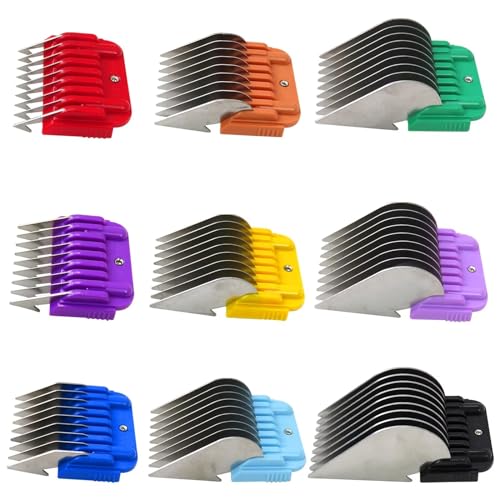 Animal Stainless Steel Attachment 9 Color Guide Comb Set for Most Oster/Wahl/Andis Detachable-Style Clippers (ONLY Snap on Size #10/15/30 blades)Easy to Install