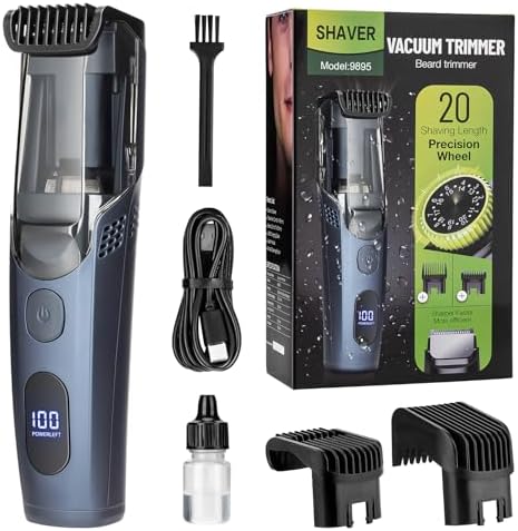 Audoc Vacuum Beard Trimmer for Men with 20 Length and Styles Adjustable, Built-in Vacuum Trimmer for Mustache, Sideburns, Facial Hair, Rechargeable Mustache Trimmer