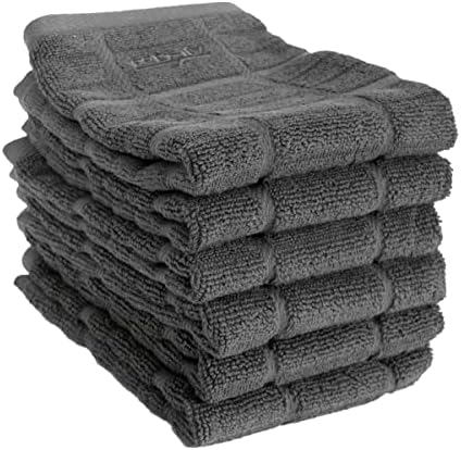 All Clad Premium Solid Dish Cloth Set: Highly Absorbent, Super Soft - 100% Turkish Cotton Terry Looped, 13"x14" Dish Towels for Cleaning & Drying Dishes, Pans, Glassware, or Counters, 6-Pack, Pewter