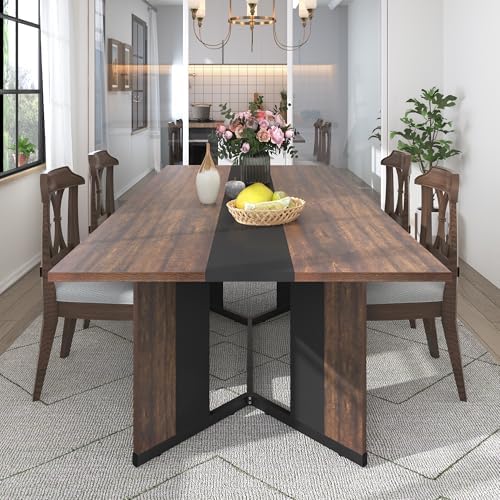 71Inch Dining Table for 6 People,Modern Brown Rectangular Kitchen Table W/Waterproof Wood Tabletop,Farmhouse Long Dining Room Tables W/Adjustable Legs&Metal Frame for Kitchen Living Room