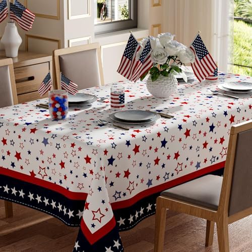 Stars America Independence Day 4th of July Memorial Day Patriotic Tablecloth Rectangle Washable Table Covers for Home Party Decorations 60x84 Inch