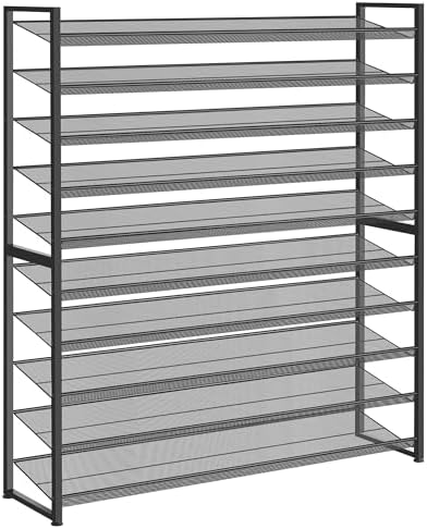 Shoe Rack, Long Shoe Organizer,Max Holds 62 Pairs,10 Tier Metal Shoe Storage Shelf,5-Tier Stackable Shoes Organizer for Garage, Entryway,Black