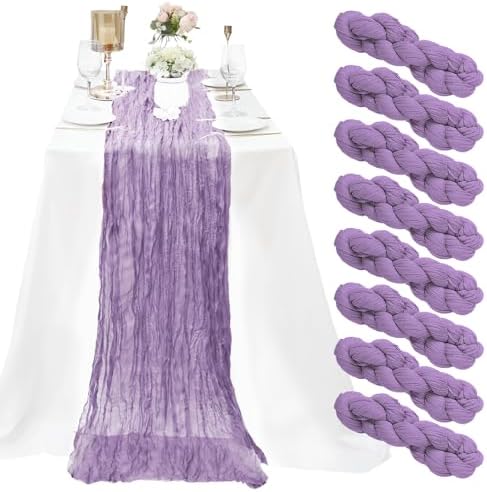 8 Pack Lavender Cheesecloth Table Runner 10Ft Gauze Cheese Cloth 35x120 Inch Boho Table Runner Romantic Table Cloth Long Table Cover for Wedding Birthday Party Bridal Baby Shower Summer Home Decor