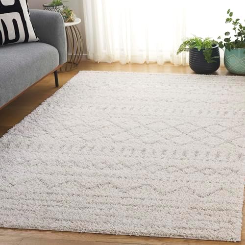 SAFAVIEH Arizona Shag Collection Area Rug - 6' x 8', Ivory & Beige, Moroccan Design, Non-Shedding & Easy Care, 1.6-inch Thick, Ideal for The Living Room, Dining, Bedroom (ASG741A)