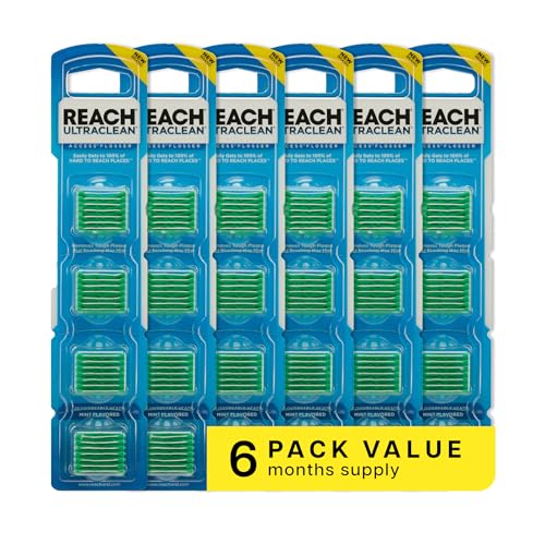 REACH Ultraclean Access Flosser Refill Heads, Mint, Plaque Remover for Teeth, Shred Resistant, for Hard to Reach Areas, Oral Care, PFAS Free, for Adults & Kids, 6 Pack, 28 Count