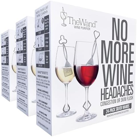 PureWine The Wand Wine Purifier - Red & White Wine Filters for Histamines & Sulfites, Sulfite Remover Sticks, Helps Allergies & Headaches, Gift Accessories for Women & Men - 72 Wands, Silver