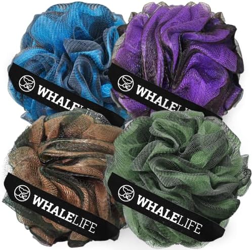 Loofah Sponge Bath Sponge for Women Men 4 Pack (Purple Brown Green Blue)