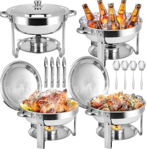 Chafing Dishes for Buffet, 4 Pack 6QT Stainless Steel Chafing Dish Buffet Set with Lids, Food Warmers for Parties Buffet, Buffet Servers and Warmers for Home, Christmas Gatherings, Catering Events