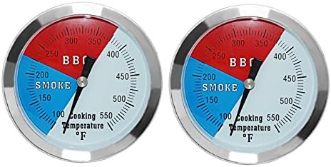 3 1/8 inch BBQ Thermometer Gauge 2 Pcs Charcoal Grill Pit Smoker Temp Gauge Grill Thermometer Replacement for Oklahoma Joe's Smokers, and Smoker Wood Charcoal Pit, Large Face Grill Thermometer