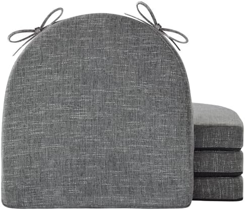 Chair Cushions for Dining Chairs with Ties and Removable Cover, Dining Kitchen Chair Pads with Non-Slip Bottom, High-Resilience Indoor Seat Cushions, 16'' x 16'' x 2'', Set of 4, Dark Grey