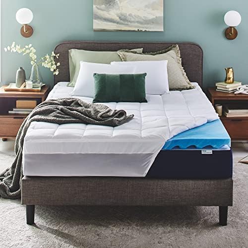 Sleep Innovations Dual Layer 4 Inch Memory Foam Mattress Topper, Full Size, Ultra Soft Support, 3 Inch Cooling Gel Memory Foam Plus 1 Inch Fluffy Pillow Top Cover