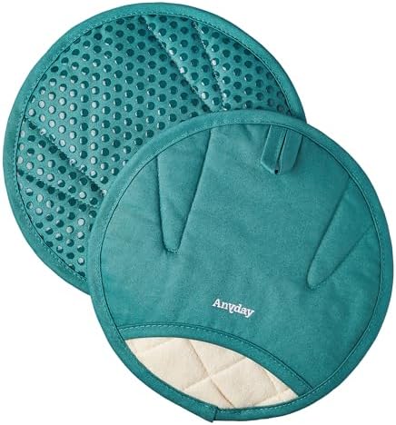 Anyday Oven Mitts with Non-Slip Silicone Grip, Set of 2 | Heat-Resistant Pot Holders with Non-Slip Liner | Universal Fit Circular Quilted and Silicone-Lined Gloves