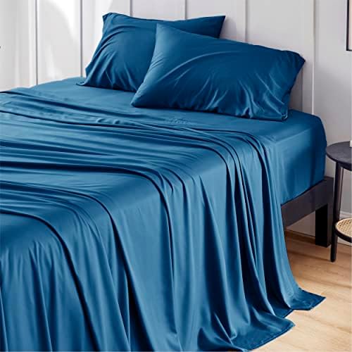 Bedsure King Size Sheet Sets, Cooling Sheets for Hot Sleepers, Rayon Derived from Bamboo, Breathable & Soft Deep Pocket, Hotel Luxury Silky Bedding, Bedsheet & Pillowcases, Peacock Blue