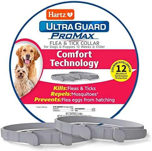 Hartz UltraGuard ProMax Flea & Tick Collar for Dogs I 12 Months Protection I Soft & Comfortable Flea & Tick Prevention I 2 Pack,Gray