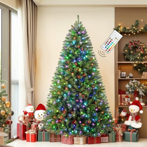 SHareconn 7ft Prelit Artificial Classic Spruce Christmas Tree with Remote Control, 400 Warm White & Multi-Color LED RGB Lights, 1062 Branch Tips, 7 FT Perfect Choice for Home Xmas Decoration, Green