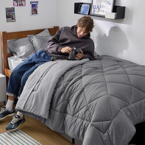 Bedsure Twin XL Comforter Set - 5 Pieces Reversible Grey Bedding, Twin XL Size Bed Set for All Seasons, Bed in a Bag with Down Alternative Comforter, Sheets, Pillowcase & Sham