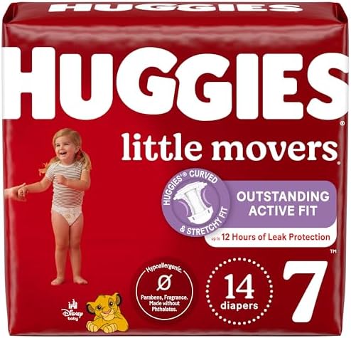 Huggies Size 7 Diapers, Little Movers Baby Diapers, Size 7 (41+ lbs), 14 Count