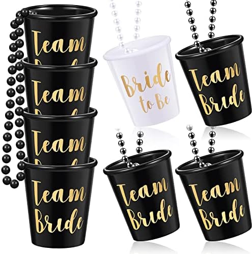Boao 8 Pieces Bride Shot Necklace Glass, Bachelorette Shot Glass Necklace with Gold Foil for Wedding Bachelor Party and Bridal Shower Decorations(Black)