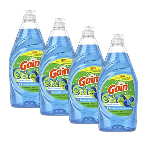 Gain Ultra Bleach Alternative Dishwashing Liquid Dish Soap, Honey Berry Hula Scent - 21.6 Fluid Ounce (Pack of 4)
