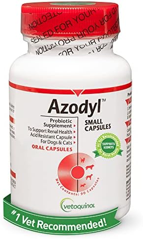 Vetoquinol Azodyl Kidney Health Supplement for Dogs & Cats, 90ct - Probiotic Pet Wellbeing - Help Support Kidney Function & Manage Renal Toxins - Renal Care Supplement - Easy-to-Swallow Small Caps