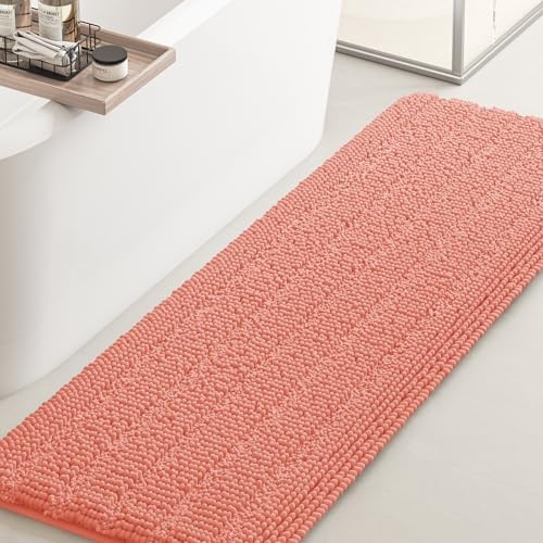 ACCUMTEK Striped Coral Bathroom Rug Mat 70"x24" Ultra Soft, Non Slip Chenille Bath Rugs, Absorbent Plush Shaggy Bath Mats for Bathroom, Bedroom, Kitchen, Shower, Tub