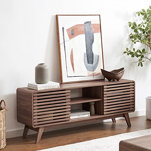 mopio Ensley TV Stand, Mid-Century Modern Television Stand for 55/60/65 inch TV, Farmhouse Entertainment Center with Storage, Media Console Credenza Table for Living Room, Bedroom (Walnut, 59" Tall)