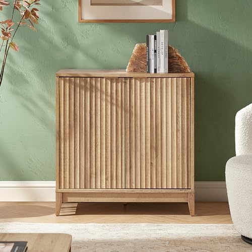mopio Brooklyn Storage Cabinet, Modern Farmhouse Entryway Accent Case, Buffet Sideboard, Console Table, Credenza, Wood Modular Organizer with Doors & Shelf, Fluted Panel Cupboard (Oak, Single)