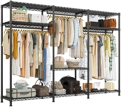 Raybee Clothes Rack Heavy Duty Load 795LBS Portable Clothing Racks for Hanging Clothes Adjustable Garment Rack, 56" W X16 D X 75.5" H Black