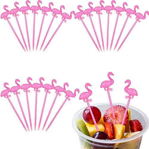 Boao 300 Pcs Flamingo Picks Flamingo Drink Stir Sticks 3.2 Inch Plastic Pink Picks for Appetizer Drink Cake Dessert Food Fruit for Tropical Cocktail Party Decoration and Supplies(Bird Shape)