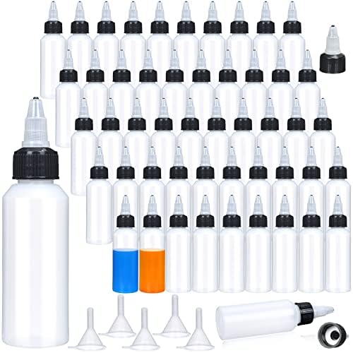 100 Pcs 2 oz Bottles bulk Plastic Squeeze Condiment Travel Hair Oil Applicator Squirt Bottle Small Boston Dispensing with Cap 5Pcs Funnel Liquid Mini Dressing Container Ketchup Paint