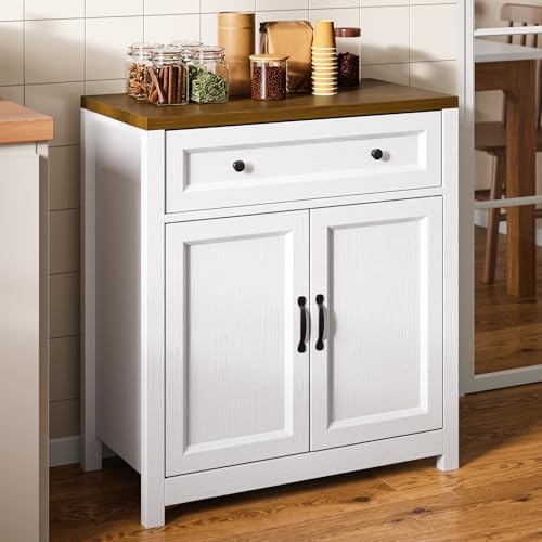 Gizoon Kitchen Storage Cabinet with Adjustable Shelf, Farmhouse Coffee Bar Sideboard Buffet with Large Drawer, Barn Door, 30"W x 15.6"D x 33.3"H Freestanding Cabinet for Kitchen, Living Room, Entryway