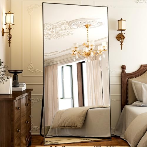 GLSLAND-38 x 77" Rectangular Full Length Mirror - Large Floor Mirrors Aluminum Alloy Frame Full Body Dressing Mirror for Bedroom, Living Room,Black