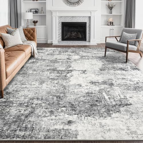 Living Room Area Rugs - 8x10 Abstract Large Soft Indoor Washable Rug Neutral Modern Low Pile Carpet for Bedroom Dining Room Farmhouse Home Office - Grey