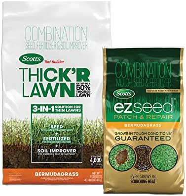 Scotts Turf Builder THICK'R LAWN and EZ Seed Patch & Repair for Bermudagrass, Grass Seed, Fertilizer, and Soil Improver Bundle