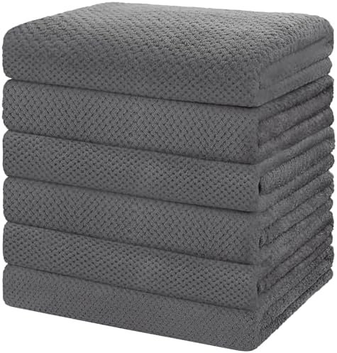 HOMEXCEL 6 Pack Bath Towel Set, (24 x 48 Inches) Microfiber Ultra Soft Highly Absorbent Bath Towels, Lightweight and Quick Drying Towels for Hotel, Bathroom, Spa and Beauty Parlor, Grey