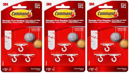 Command 17008-ES Ceiling 9 Hooks, 12 Foam Strips per, White