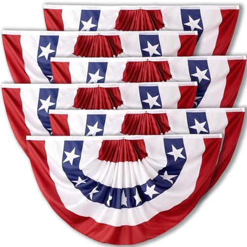 3x6 FT American Patriotic Pleated Fan Flag - USA Bunting Flag for 4th of July Decorations Fourth of July Decorations, Half Fan Banner American Flags for Outside, Outdoor Porch Decor-6 Packs