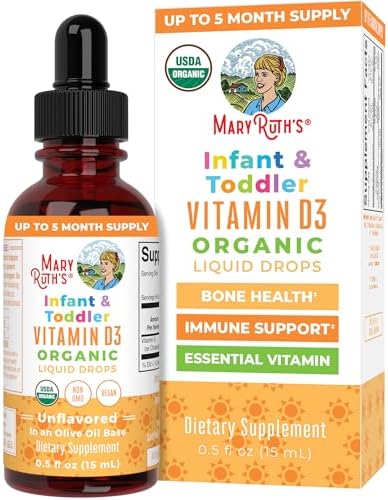MaryRuth Organics USDA Organic Vitamin D Drops | Vitamin D3 Liquid | Sugar Free | Liquid Vitamin D Drops Immune Support for Infants & Toddlers | VIT D3 | Gluten Free | Non-GMO | 90-150 Servings